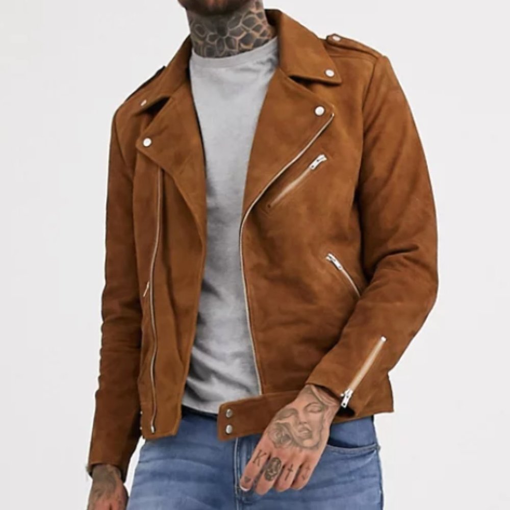 ASOS Men's Tan Suede Biker Jacket